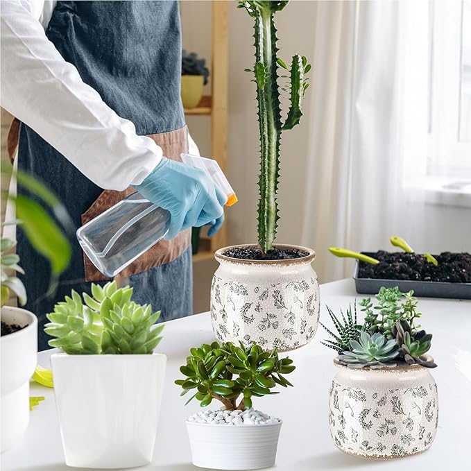 Vintage Planter Large Ceramic Plants Pot Green Leaves Crack Cottage Scroll Vase Flower Vase Pot Indoor Plants Home Kitchen Decor Farmhouse Antique Decorative Gift