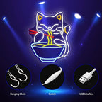 Neon Sign, Cat Ramen Neon Signs for Wall Decor Neon LED Signs Room Neon Light Up Signs Home Decor for Business Restaurant Bedroom Club Party Bars Shop Decoration USB Operated