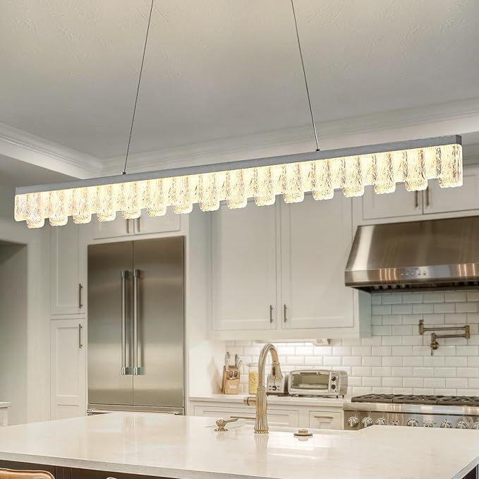 Modern Pendant Lights Kitchen Island, 50" Minimalist Dimmable LED Linear Light Fixture Silvery Gray Aluminum Bar Lights Hanging for Dining Room, Kitchen, Restaurant, Living Room