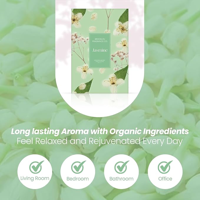 Brooklyn Fragrance Co. Spring Florals Sachet Bags – Jasmine Scented Pouches – Perfect Aroma for Drawers, Closets, Cars and Bathrooms – Long-Lasting Fresh Scent Sachets (6- Pack)