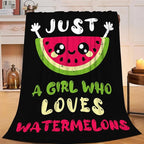 Watermelon Blanket for Girls Women Just A Girl Who Loves Watermelon Throw Blanket Lightweight Fuzzy Cozy Plush Flannel Fleece Blankets for Bed Decor 50"x60"