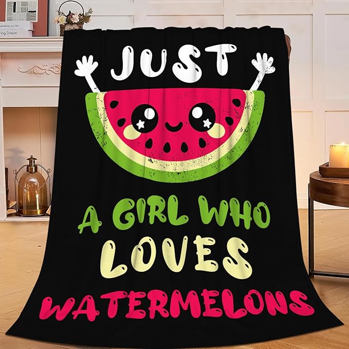 Watermelon Blanket for Girls Women Just A Girl Who Loves Watermelon Throw Blanket Lightweight Fuzzy Cozy Plush Flannel Fleece Blankets for Bed Decor 50"x60"