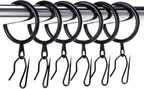 Hotop 30 Pcs Metal Drapery Curtain Rings 0.98/1.26/1.65 inch Interior Diameter and 30 Pcs Hanging Curtain Drapery Pin Hooks for Window Door Shower(32 mm,Black)