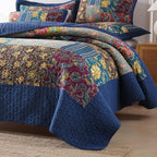 Cotton Bedspread Quilt Sets Reversible Bedding Coverlet Sets 3 Pieces Patchwork Blue Vintage Floral Paisley Bedspread, Queen Size