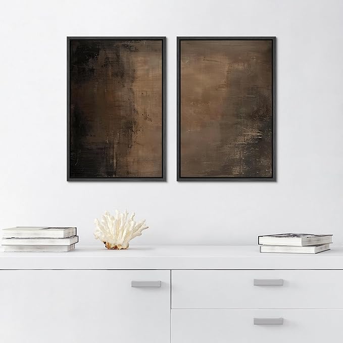 SIGNFORD Framed Canvas Print Wall Art Set Abstract Earthy Tones Modern Minimalist Abstract Shapes Illustration Modern Art Decorative Nordic Nature for Living Room, Bedroom, Office - 16"x24"x2 Black