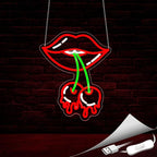 Cherry Lips Neon Sign, Neon Signs for Wall Decor Neon Red LED Signs Room Neon Light Up Signs Home Decor for Bedroom Club Party Bar Shop USB Operated