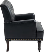 UIXE PU Leather Accent Chairs Set of 2, Modern Upholstered Armchair for Living Room, Comfy Arm Chair Single Sofa Reading Seat with Wooden Legs for Office Home Bedroom - Black