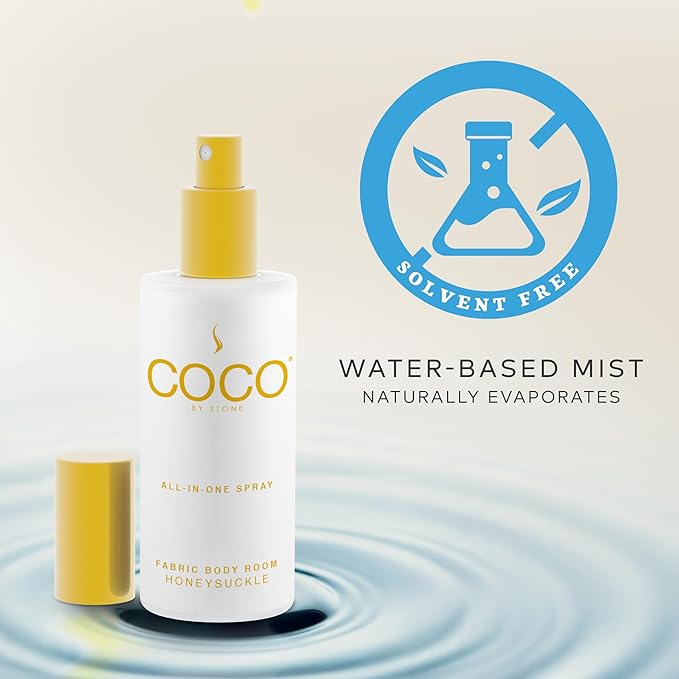 COCO by Stone 5oz All-in-One Spray (Honeysuckle) Shake & Spray Formula for Fabric, Pillows, Interiors, Clothing, Home Fragrance Accessories, Room Perfume, Room Deodorizer, Vegan & Cruelty-Free