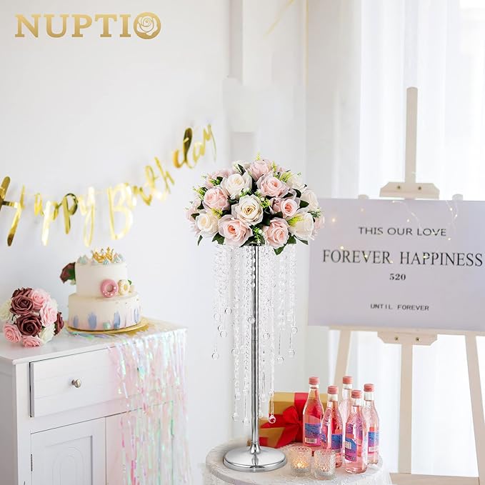 NUPTIO Silver Vases for Centerpieces Wedding - 10 Pcs 21.7in Tall Centerpiece for Tables - Flower Stand Bulk for Weddings Chandelier