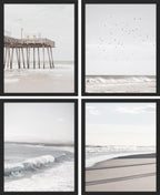 SIGNWIN Framed White Minimalist California Ocean Beach Seashore Pier Wall Art, Set of 4 Landscape Colorful Wall Decor Prints, Nature Wilderness Wall Décor for Living Room, Bedroom - 12"x16" Black