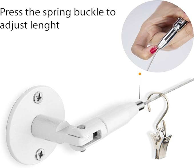 You Have Space TOTART Picture Hanging Kit and Curtain Rod with 18 Clips for Kids Crafts, Artwork, Tapestry, Stainless Steel, White