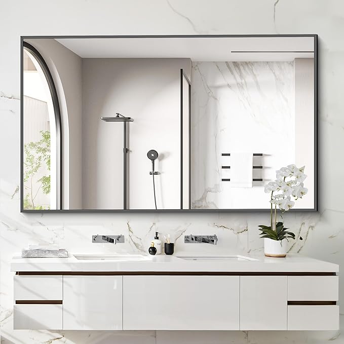 40x60inch Black Bathroom Mirror, Black Rectangle Mirror with Frame, Large Rectangular Wall Mirrors for Bathroom, Living Room, Hair Salon, Big Farmhouse Mirror Hang Horizontal/Vertical