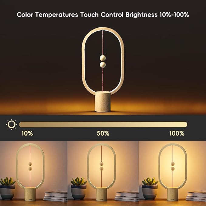 Table Lamp for Bedroom - Balance Lamp,Bedside Lamp with Touch Dimmer,Christmas Gifts,Nightstand Lamp,3 Level Brightness Rechargered Night Light for Home,Office,College Dorm (Wood Color)