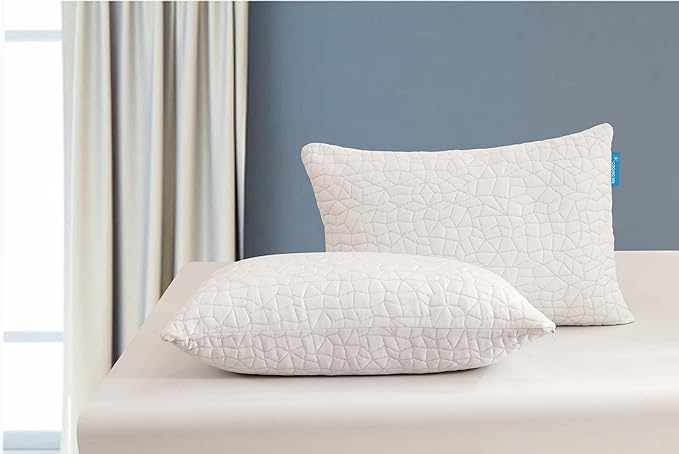 Cooling Pillows for Sleeping, Adjustable Shredded Memory Foam Bed Pillows Queen Size Set of 2, Cool Pillow for Hot Sleepers, with Extra Fill for Side Back and Stomach Sleepers