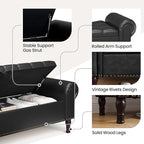 60" Storage Ottoman Bench for Bedroom, Full Queen Storage Bench with Button, Upholstered Bedroom Bench with Rolled Arms for Living Room, Storage Room, Entryway, Black