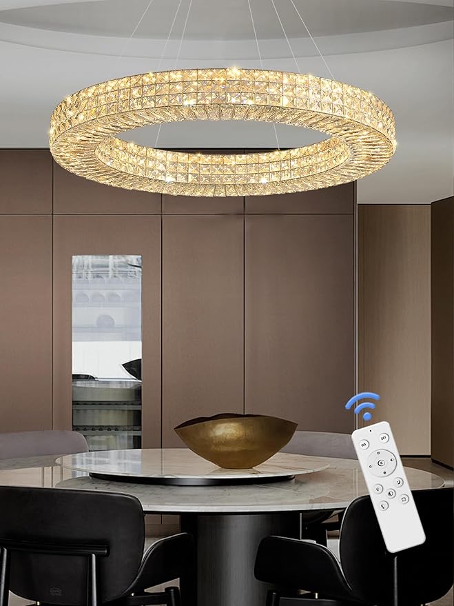 Dia 40" Modern Crystal Chandelier Light Fixtures Silver Luxury Chandeliers for Dining Room Round Hanging Pendant Lighting for Living Room Kitchen Entryway Bedroom