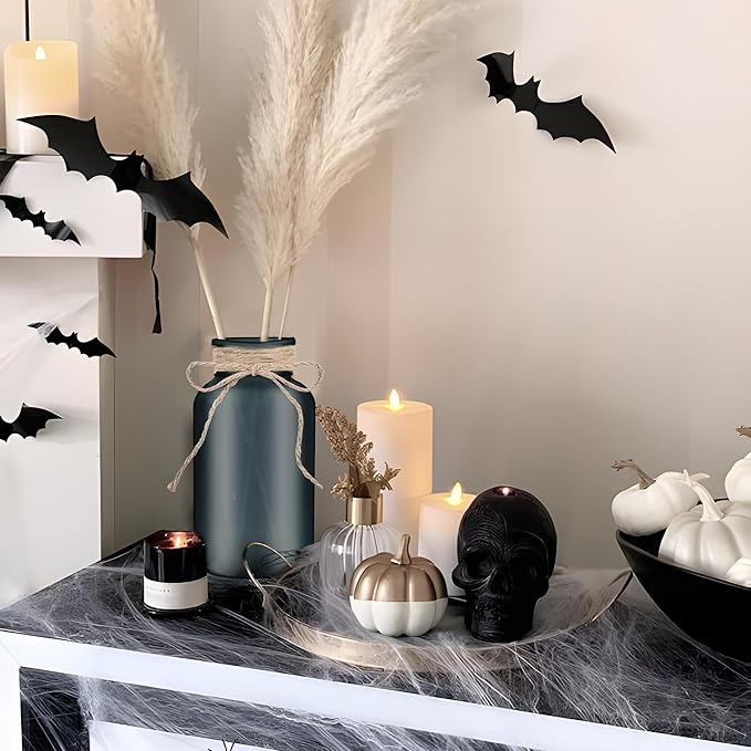 Vintage Glass Flower Vase，12 Pack Farmhouse Black Glass Centerpiece Vases Mason Jars for Halloween Weddings, Parties & Home Decor Bulk (12, Black)