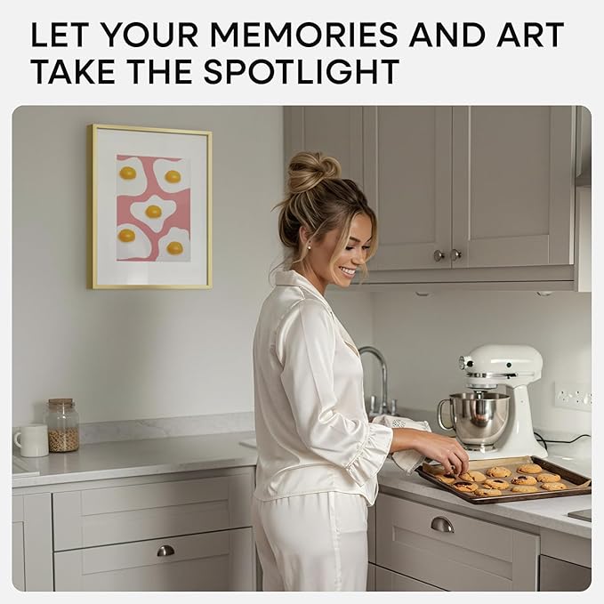 Homeforia A3 Picture Frame Gold, High End Metal 11.7 x 16.5 inch Poster Frames with Mat 8.3 by 11.7 for Photo, A3 Size Frames Matted to A4 Print, 11.7x16.5 Wall Hanging Frame, Tempered Glass, Set of 1