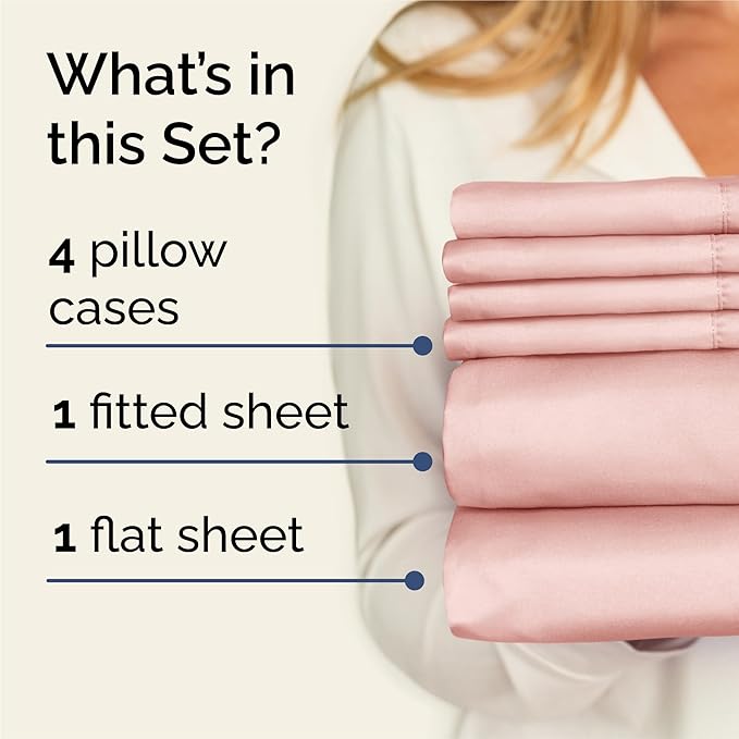 King Sheets Set 6 Piece - Includes 4 Pillowcases - Bed Sheets King Size - Soft Hotel Luxury Bedding - Cooling, Comfy, Cozy & Breathable - 1 Flat & 1 Fitted & 4 Pillowcases w/ Deep Pockets - Baby Pink