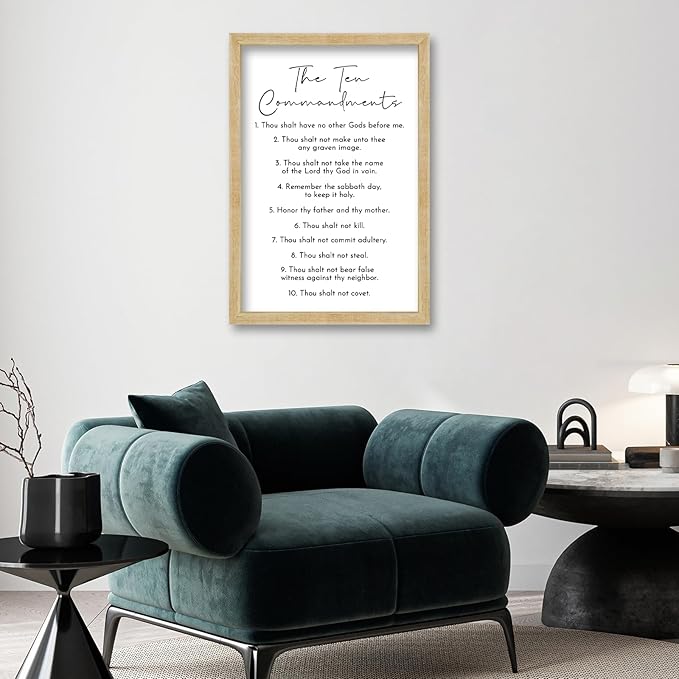 FZMHASLWW The Ten Commandments Bible Verse Wall Decor 16"X11" God Jesus Prayer Christian Saying Catholic Scripture Sign Wood Framed Wall Hanging Art (Wood)