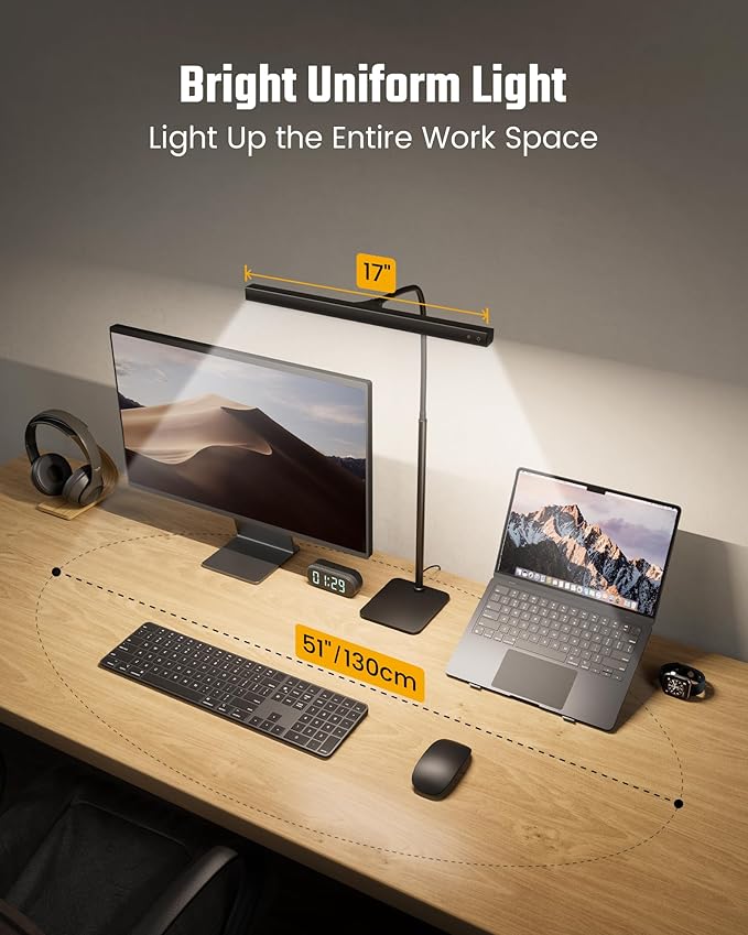 SUPERDANNY LED Desk Lamp for Home Office, Eye-Caring Desk Light with Base, 12W Touch Control 3 Colors Dimmable Brightness, Gooseneck Architect Lamp for Computer Monitor Reading Workbench, Black