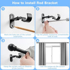 Curtain Rods for Windows 16 to 76 Inches, Curtain Rod Max Adjustable Length of 88 IN, 6/8" Diameter Drapery Rods Round Finials, Black, Pack of 2