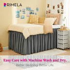 RIMELA Dorm Bed Skirt Twin XL 22 Inch Drop, Extra Long Wrap Around Elastic Bed Skirts Easy to Put On Twin Size Dust Ruffle, Grey Bedskirt for Adjustable Bed Base Solid Silky Fabric Machine Washable