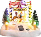 Bdor Christmas Carousel Tabletop Decoration – Lighted Musical Merry-Go-Round with Reindeer and Trees – Battery Operated Christmas Scene – 7.5"x5.5"x6" Holiday Centerpiece with LED Lights and Music