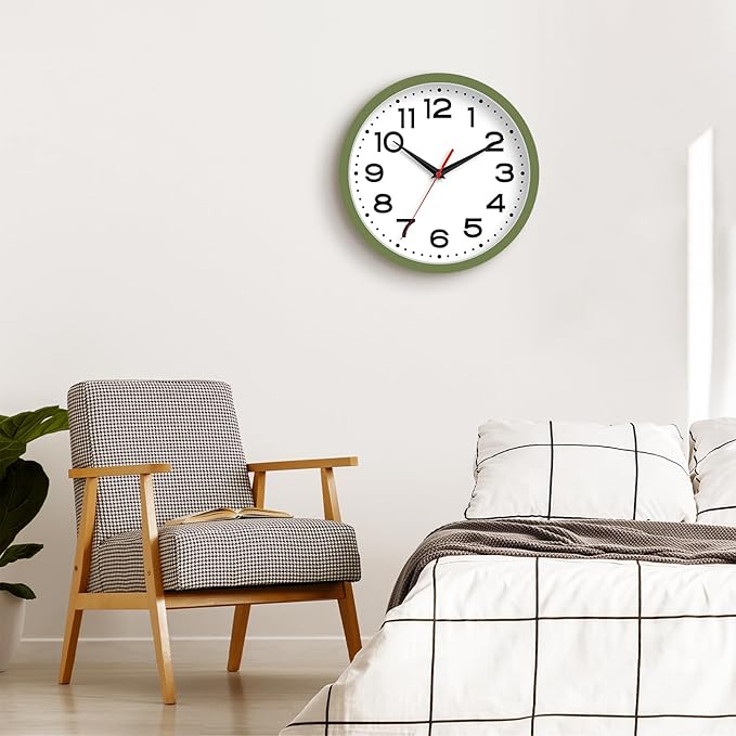 Wall Clock Silent Non-Ticking Modern Clock Battery Operated 8 Inch Small Classic Analog Decorative for Kitchen, Bathroom, Office, Bedroom, Home(Green)