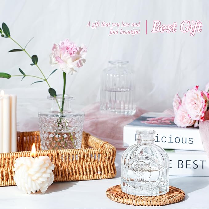 Clear Glass Bud Vases Set of 12, Mini Flower Vase for Centerpieces, Small Vases in Bulk for Wedding Decorations, Vintage Vase for Baby Shower, Party, Recepetion, Home Table Décor