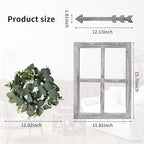 Rustic Wood Window Frame with Green Wreath and Arrows Wall Decor，Farmhouse Window Frame Hanging Decor, Wooden Fake Decoration,Window Pane Wall Decor,Set of 2 (White)