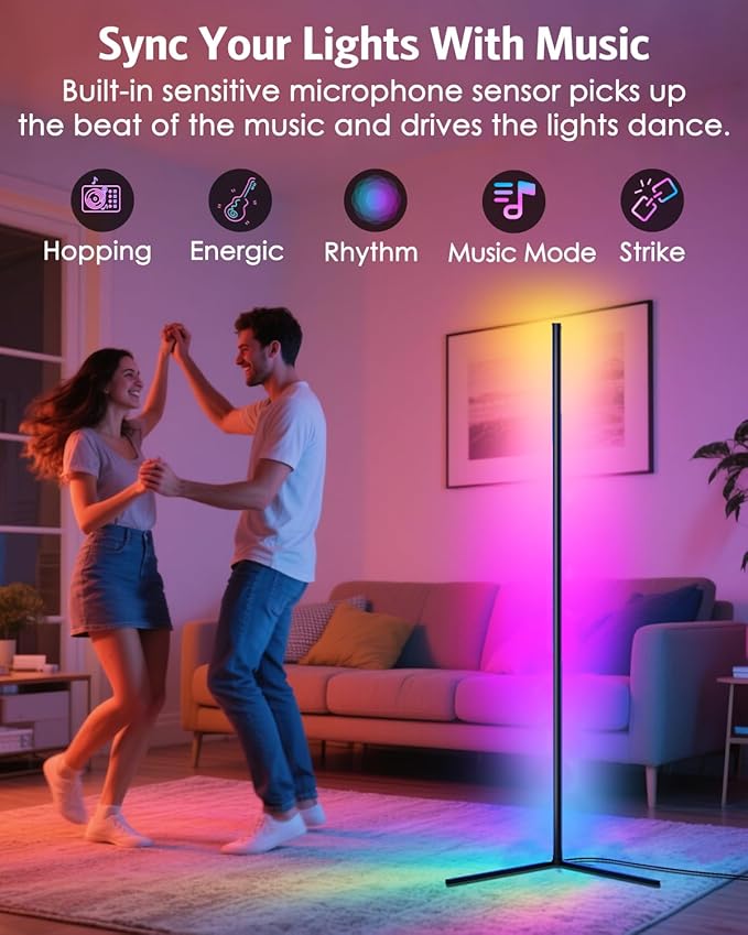 Upgraded Floor Lamp, 64.5''RGB LED Corner Lamp with App & Remote Control, 16 Million Colors & 300+ Scene, Standing Lamp with Music Sync for Living Room, Gaming Room，Bedroom