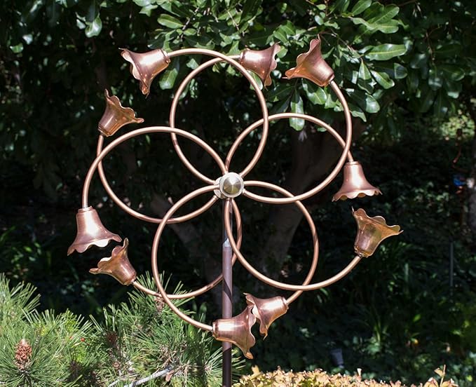 Stanwood Wind Sculpture: Kinetic Copper Dual Spinner - Tumbling Flowers