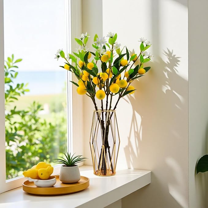 Artificial Lemon, 5pcs Lifelike Handmade Lemon Artificial Plant, 24 Inch Plastic Lemons， Simulated Fruit Flower, Artificial Fruit, Used for Homes, Offices, Festivals, Flowers, and Vases