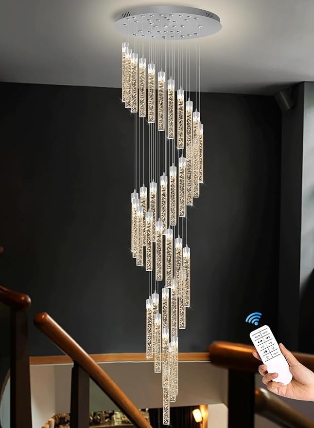 Chandeliers for Living Room 38-Lights Modern Crystal Light Extra Large Chandelier Light Fixture Entryway Foyer High Ceiling Chandelier Lighting with Sloping Ceiling