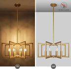 8-Light Modern Farmhouse Gold Geometric Chandelier, Large Industrial Metal Kitchen Light Fixtures, Rustic Cage Hanging Lights for Dining Room Entryway Foyer Living Room Stairway