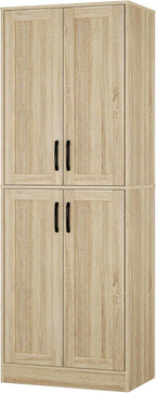 Storage Cabinet, Kitchen Cabinet with Doors & Shelf, Tall Storage Cabinet for Bathroom, Living Room, Entryway,Natural