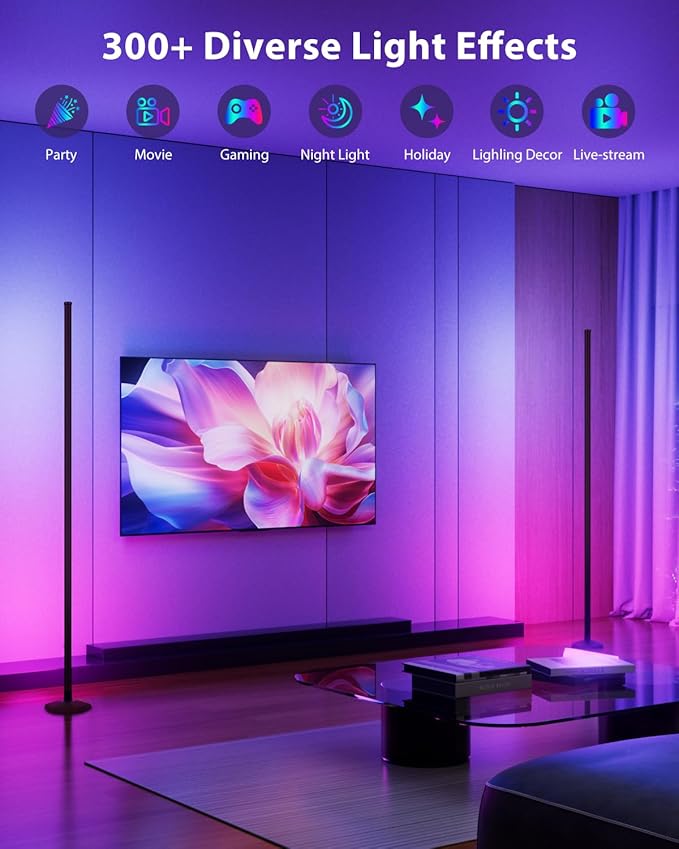 RGB Corner Floor Lamp, 65" Color Changing LED Corner Lamp with APP Control, Modern Standing Lamp with Music Sync and 16 Million DIY Colors, Heavy Base for Bedroom Living Room Gaming Room