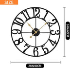 LEIKE Large Wall Clocks for Living Room,Silent,Non Ticking,Battery Operated Oversized Vintage Round Modern Metal Wall Clock for Bedroom,Farmhouse,Office Home Decor-24 Inch(Black-Arabic Number)