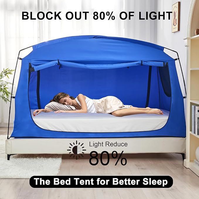 Privacy Blackout Sleep Bed Tent for Adults Kids Portable Bed Canopy Lightweight Breathable Mesh Windows Tents