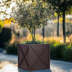 Metal Square Planter Box Tall Planters for Outdoor Plants Modern Heavy Duty with Drainage Holes for Outside Indoor Patio Deck - Brown, 17”x 17”x 18”