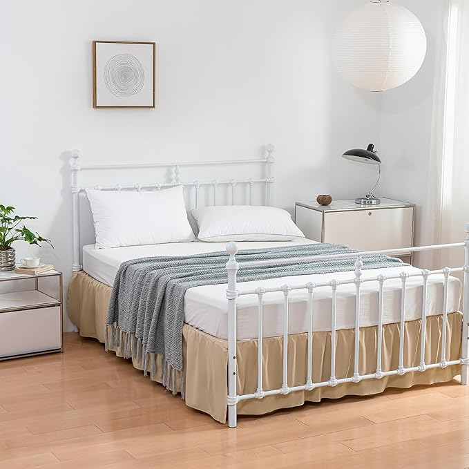 Bed Skirt, Full Size Ruffled Bed Skirt with Split Corners, 16 Inch Drop Dust Ruffle Bed Skirt with Platform, Full -16 Inch, Light Camel