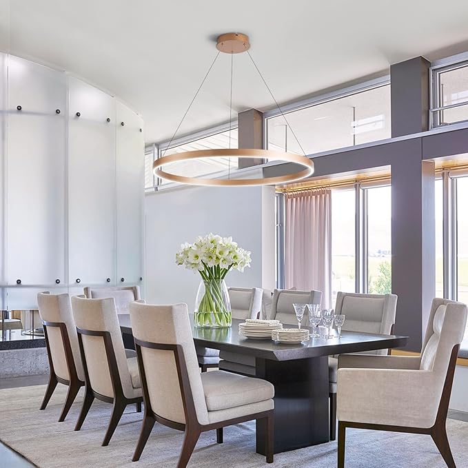 MADEM Room Decor Modern LED Chandelier 1-Ring Circular Dimmable Pendant Light Flush Mount Pendant Lighting for Living Room Dining Room, Bedroom, 31.5'' x 1.38'', 3000K-6000K, Gold
