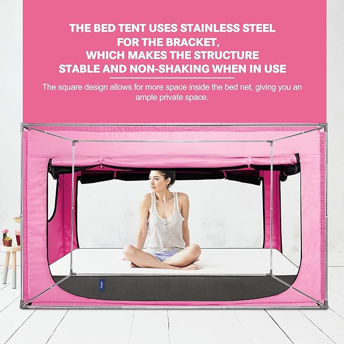 Bed Canopy Portable Blackout Bed Tent Privacy Tent for Adult Indoor Sleeping with 3 Doors, Storage Bag