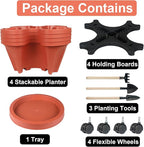 Vertical Planter 4 Tier Stackable Planters Garden Planters Strawberry Herb Flower and Vegetable Planter Indoor Outdoor Gardening Pots with Removable Wheels and Tools 2-Pack