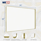 WEER Gold Bathroom Mirror, 55X36 Inch Brushed Gold Metal Frame Mirror, Rounded Rectangle Gold Bathroom Vanity Mirror for Wall, Tempered Glass, Anti-Rust, Hangs Horizontally or Vertically