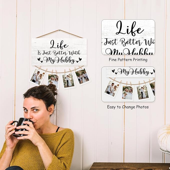 Husband Gifts Picture Frame Photo Holder for Wall, Wedding Anniversary for Him, Valentines Birthday Gift for Boyfriend Men, Couple Gifts from Wife Girlfriend Hanging Photo Display