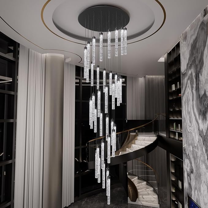 Black Chandeliers for Living Room 38-Lights Modern Crystal Light Extra Large Chandelier Light Fixture Entryway Foyer High Ceiling Chandelier Lighting with Sloping Ceiling