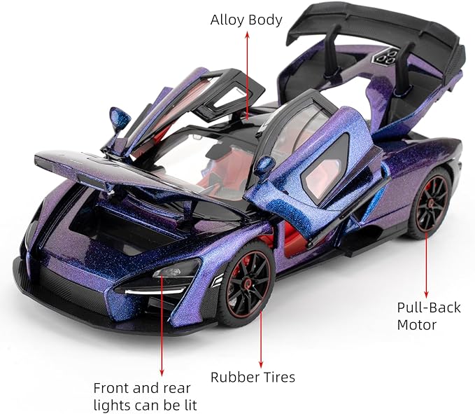 1:24 Scale Car Model Compatible for Collectible McLaren Senna Super Sports Car Toys, Zinc Alloy Pull Back Toy Vehicle with Sound and Light for Adult Boys Girls 3 4 5 6 7 8 (Blue)
