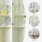 Room Divider with Shelves, 68.9inch Wood Carved and Louvered Wall Divider Freestanding, 4 Panels Folding Partition Screen for Bedroom Home Office (White)